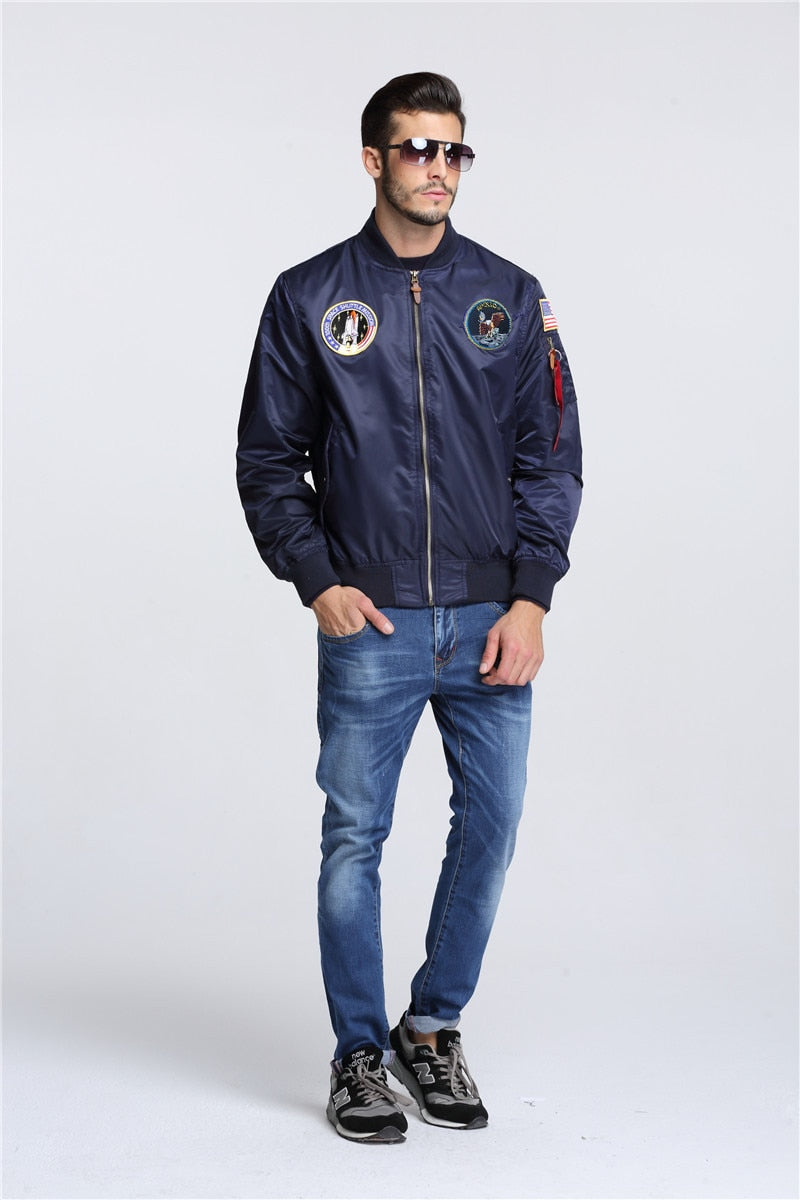 Autumn Apollo Thin 100th SPACE SHUTTLE MISSION Thin MA1 Bomber Hiphop US Air Force Pilot Flight Korean College Jacket For Men