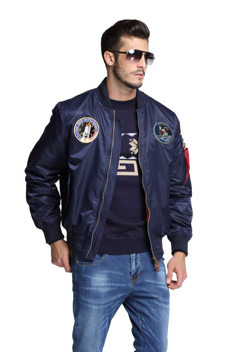 Autumn Apollo Thin 100th SPACE SHUTTLE MISSION Thin MA1 Bomber Hiphop US Air Force Pilot Flight Korean College Jacket For Men