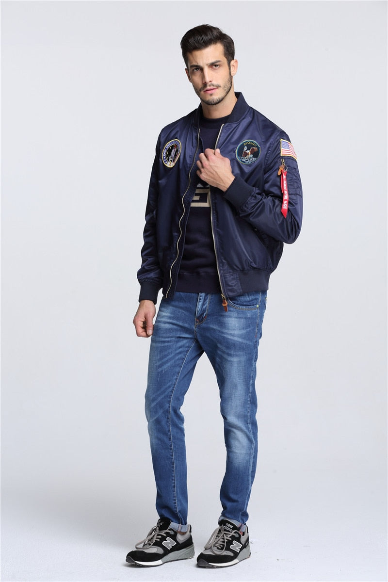 Autumn Apollo Thin 100th SPACE SHUTTLE MISSION Thin MA1 Bomber Hiphop US Air Force Pilot Flight Korean College Jacket For Men