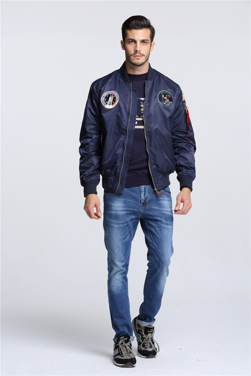 Autumn Apollo Thin 100th SPACE SHUTTLE MISSION Thin MA1 Bomber Hiphop US Air Force Pilot Flight Korean College Jacket For Men