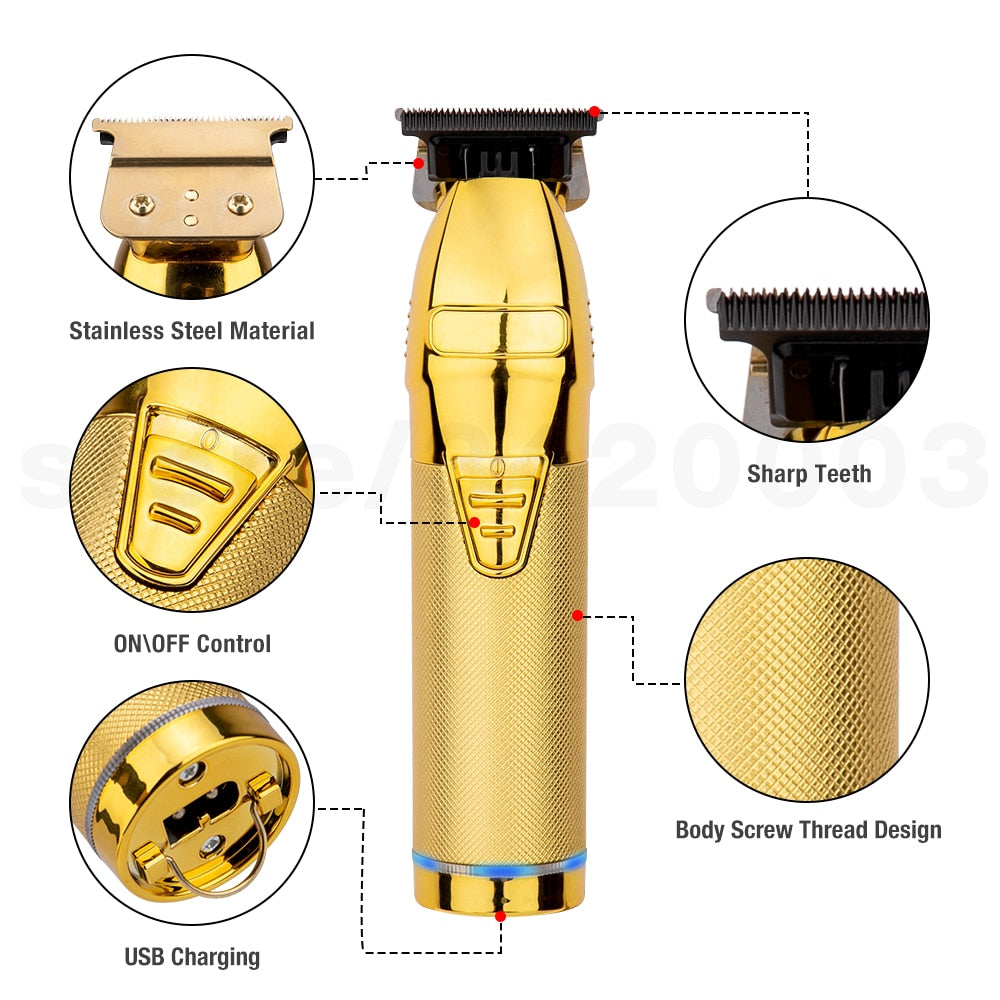 Gold Electric Trimmer For Men Cordless Shaver Barber Hair Clipper