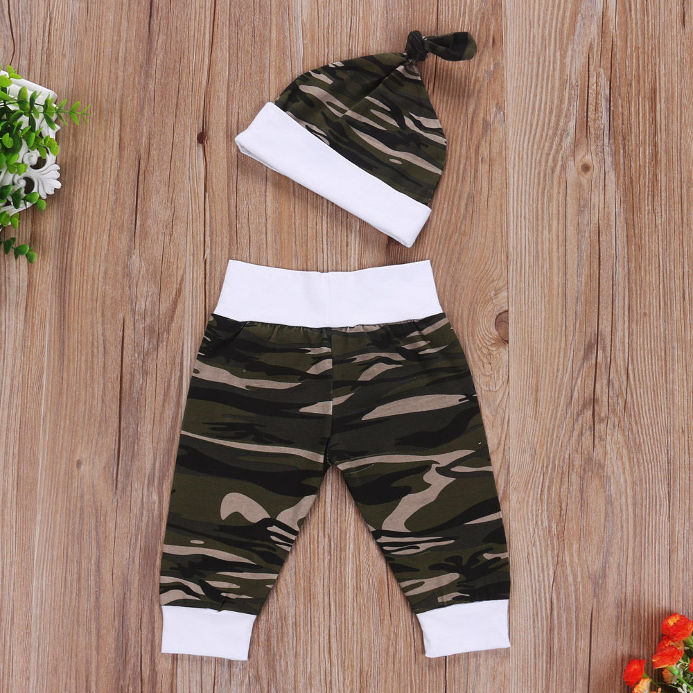 3Pcs Newborn Baby Boy Camo Tops Romper Pants